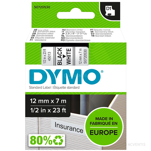 DYMO D1-Schriftband 45013 - 12mm x 7m, weiß